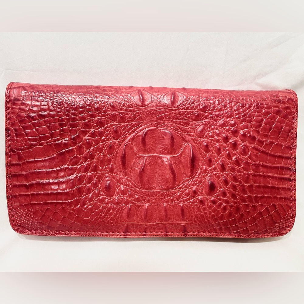 NWOT MARINO ORLANDI Leather Vintage Red Crocodile Embossed Print Large Clutch